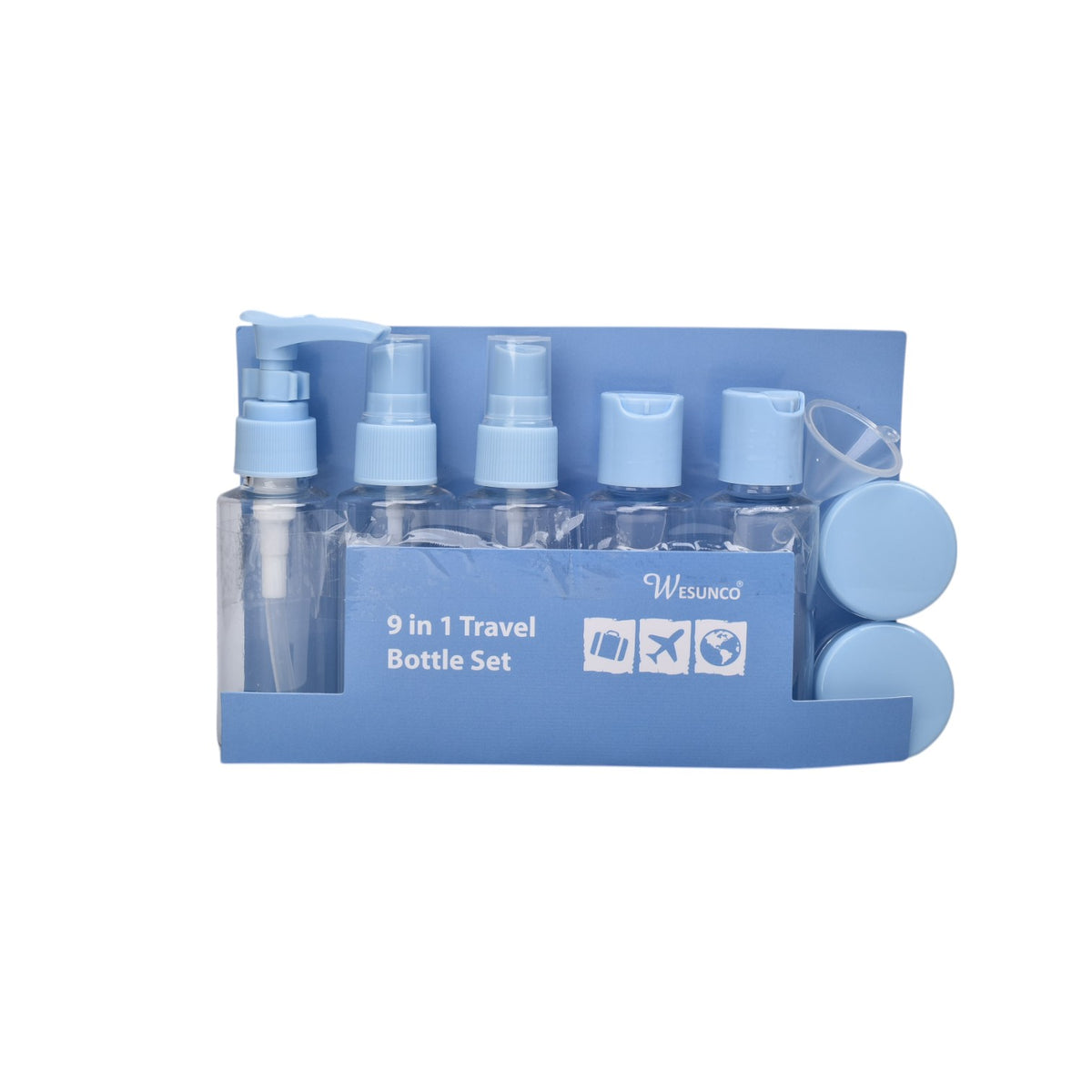 kit 9 envases recargables viajero plastico 50ml dim:22x16x4