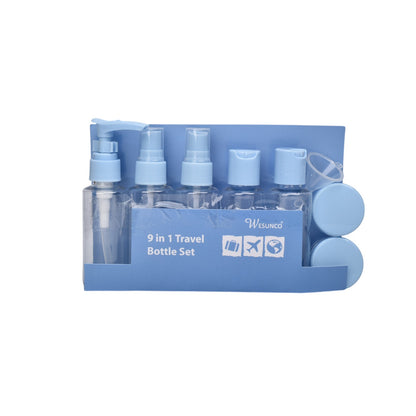 KIT 9 ENVASES RECARGABLES VIAJERO PLASTICO 50ML DIM:22X16X4