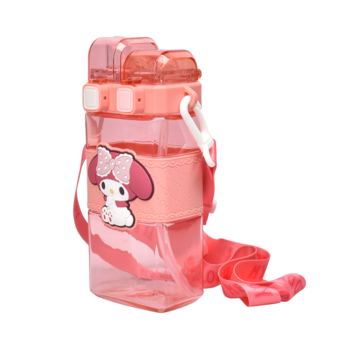 botella de agua 520ml personaje plastico rosado dim:19x8