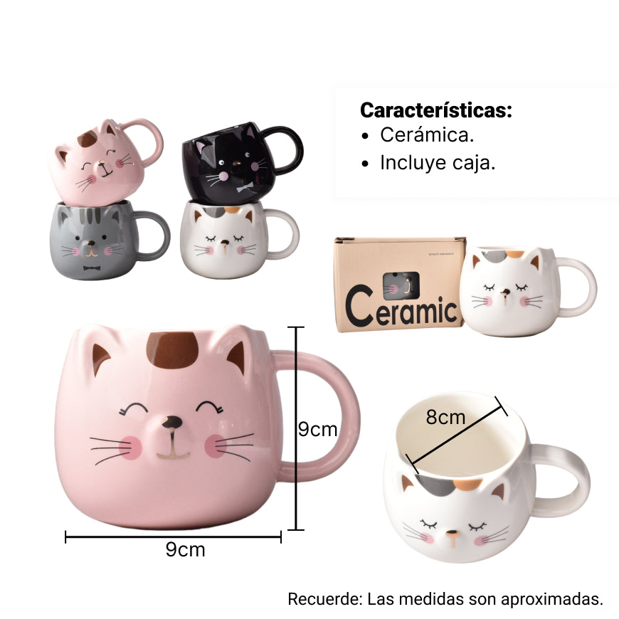 mug pocillo ceramica diseño de gato de 320ml dim:8x13x8