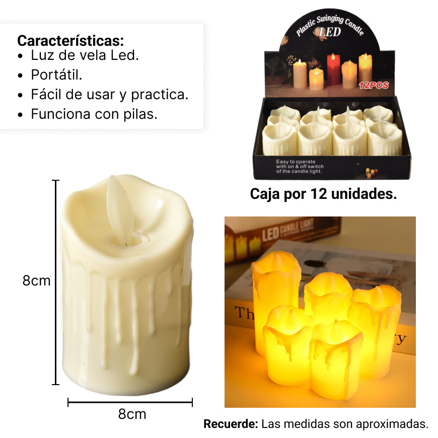 vela x 12und decorativa plastica de pila dim:5x5x7