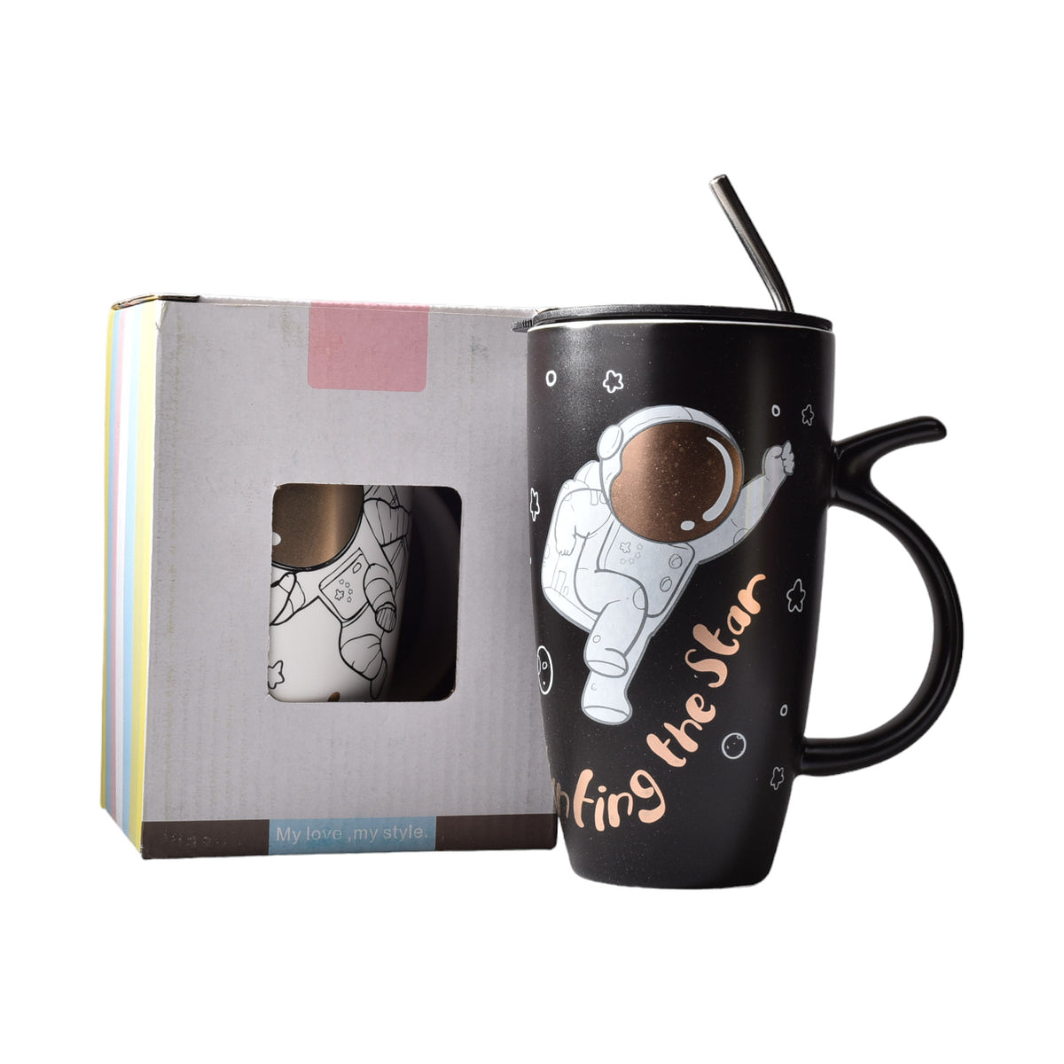 mug grande pocillo ceramica astronauta con pitillo