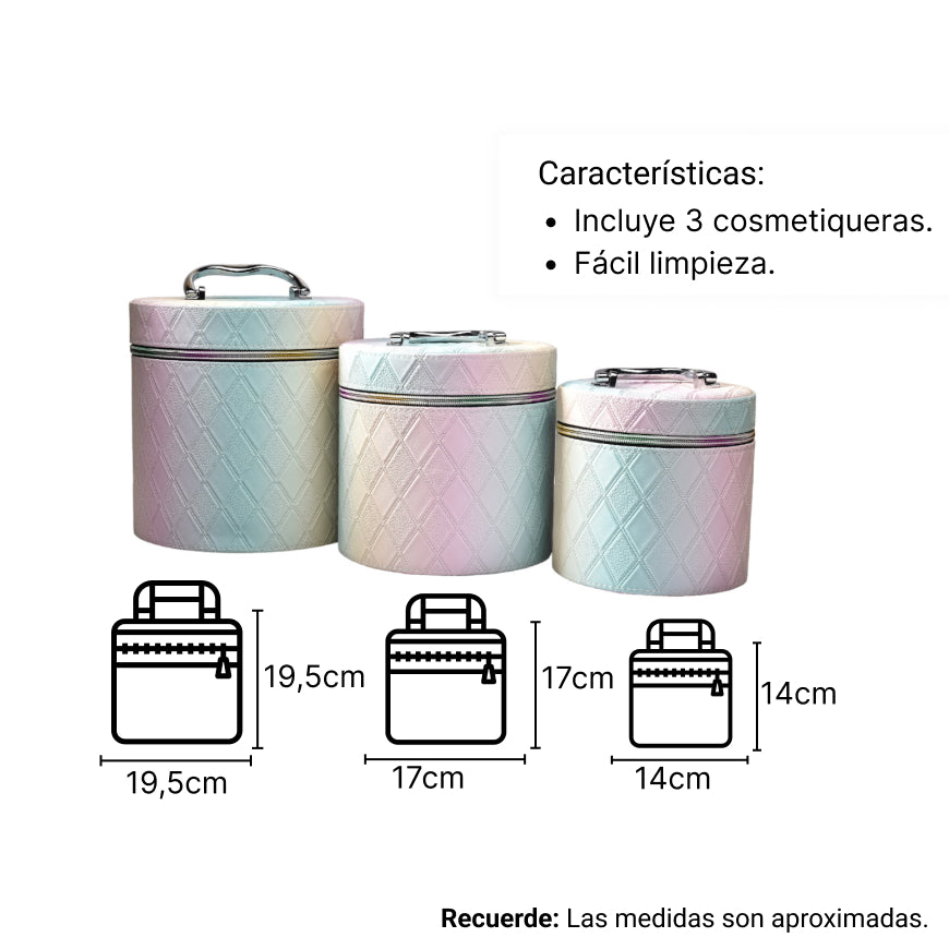 caja cosmetiquera x 3 unidades redondo