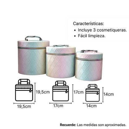 CAJA COSMETIQUERA X 3 UNIDADES REDONDO