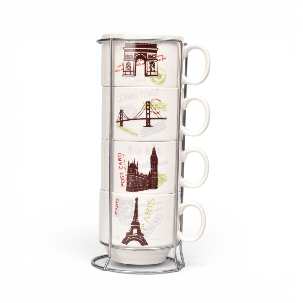 pocillo set 4pcs ceramica con base dim:20x8cm