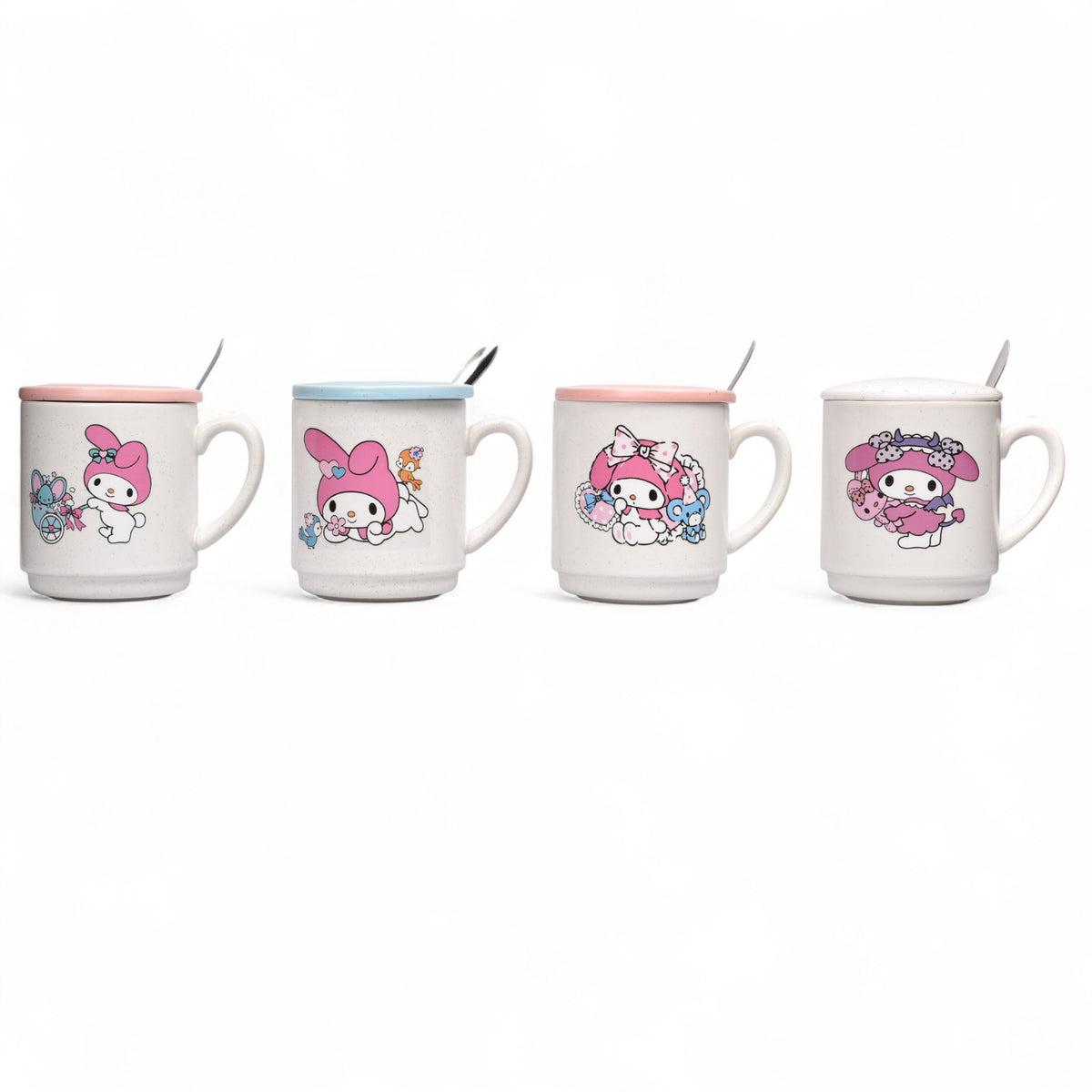 mug pocillo ceramica personaje con tapa y cuchara 340ml dim:8x9