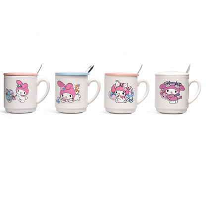 MUG POCILLO CERAMICA PERSONAJE CON TAPA Y CUCHARA 340ML DIM:8X9