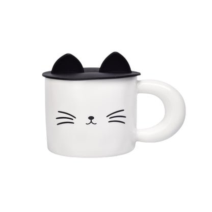MUG POCILLO CERAMICA DISEÑOS DE GATO CON TAPA DIM:9X9X7