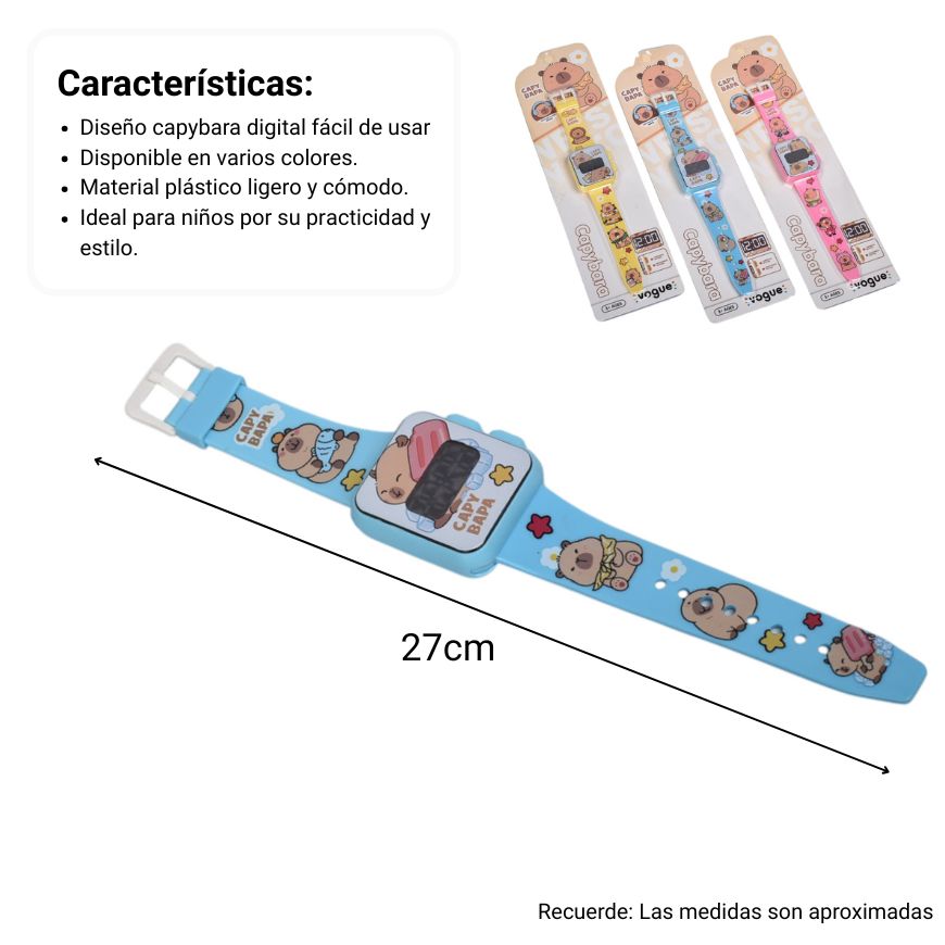 reloj juguete niños plastico capybara dim:27x7x2
