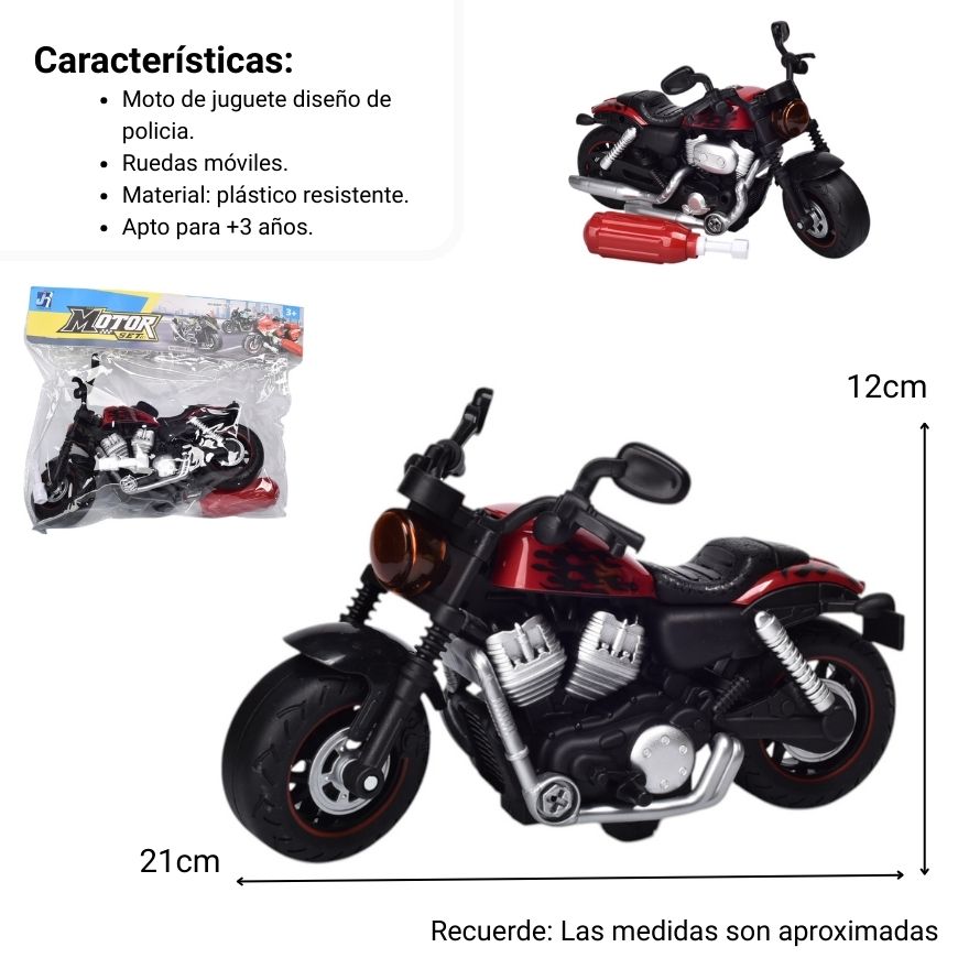 juguete moto armable con accesorios para niños dim:20x26x11