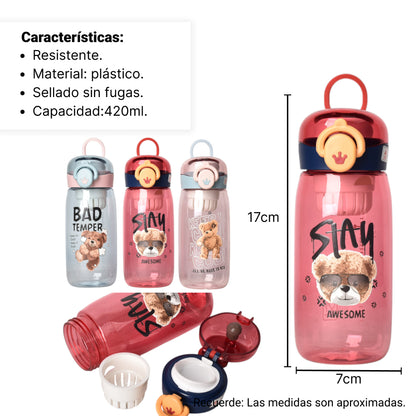 BOTELLA DE AGUA 420ML PLASTICO VARIOS COLORES  DIM:17X7X7