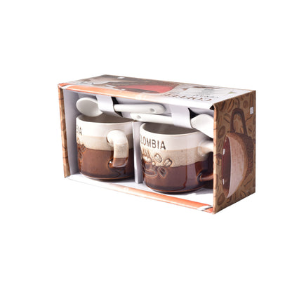SET 2PCS POCILLOS CON CUCHARAS  CERAMICA DIM:5x5x5