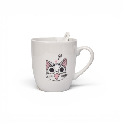 MUG POCILLO CERAMICA CON CUCHARA DISEÑO GATOS 200ML