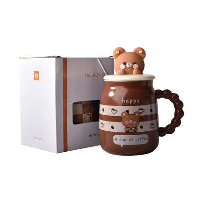 MUG POCILLO CON TAPA Y CUCHARA CERAMICA DISEÑOS OSOS DE 420M