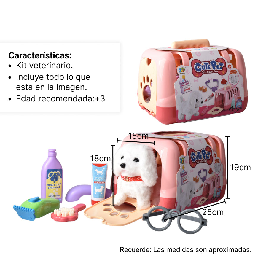 juguete set doctor veterinario rosado con accesorios