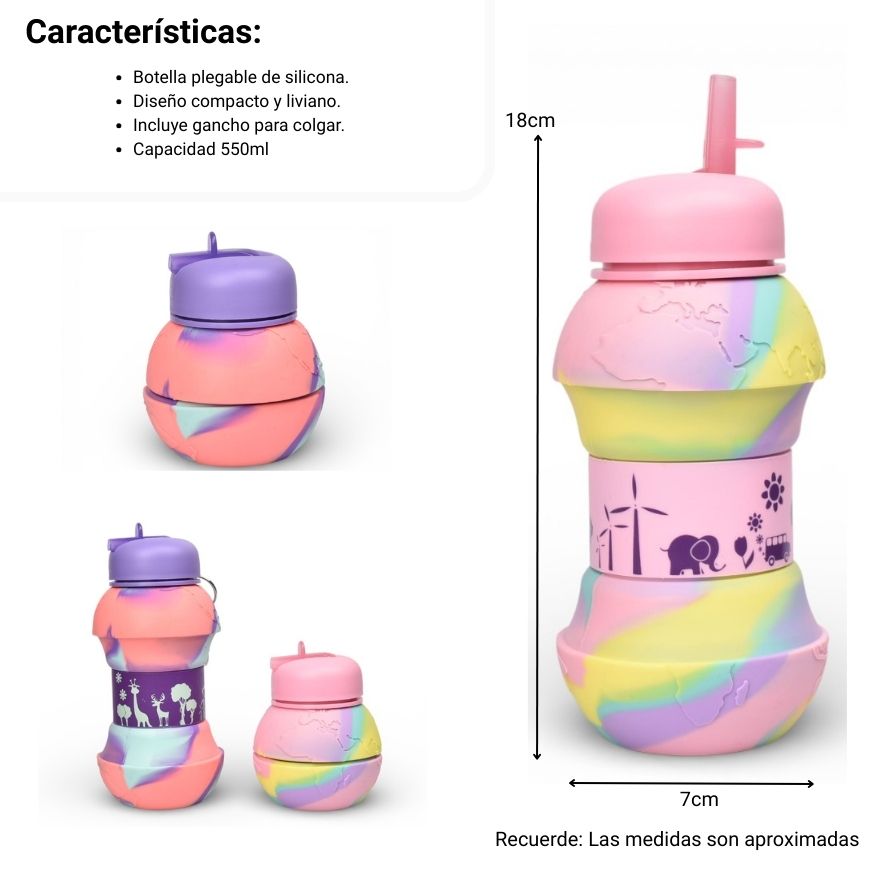 botella de agua plegable 550ml silicona varios colores