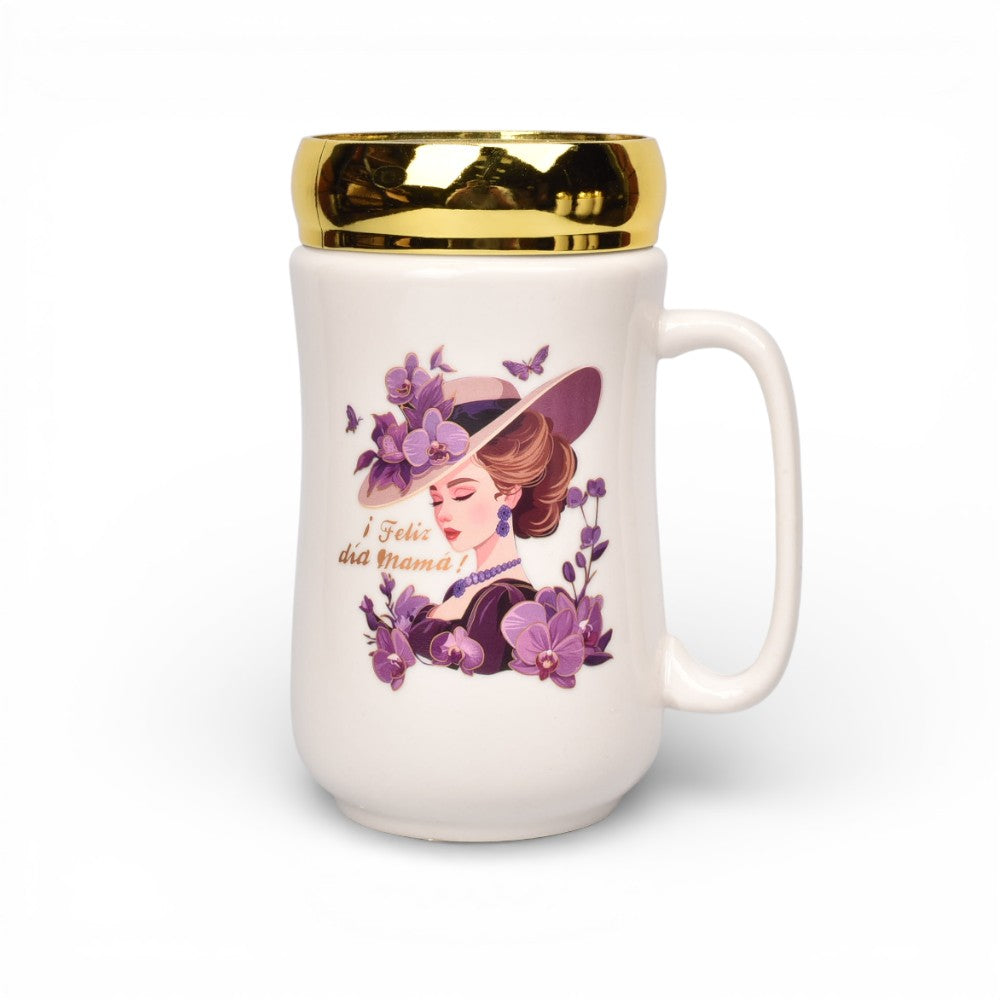 mug pocillo ceramica tapa espejo 420ml dim:6x6x13