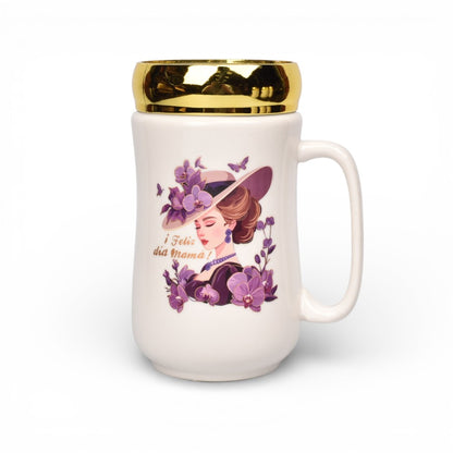 MUG POCILLO CERAMICA TAPA ESPEJO 420ML DIM:6X6X13