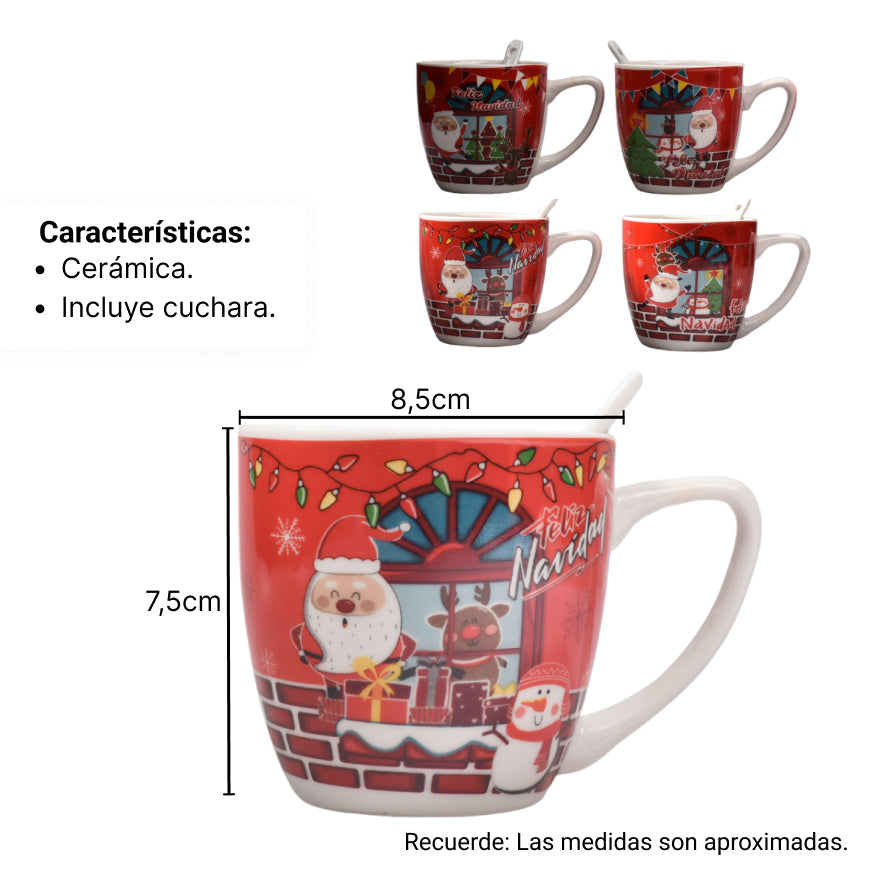 pocillo de navidad con cuchara dim: 14x14x7