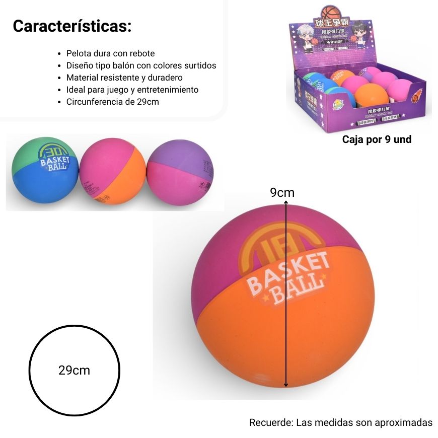 pelota elastica caucho pequeña dim:9x9x9