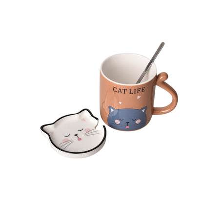 MUG POCILLO CERAMICA CON TAPA DISEÑO GATOS 360ML DIM:8*8*11