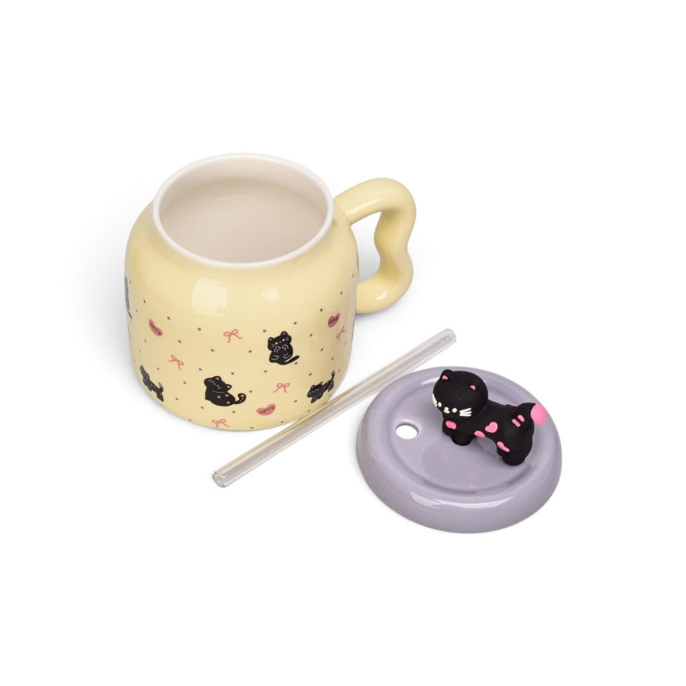 mug pocillo ceramica con tapa y pitillo 400ml