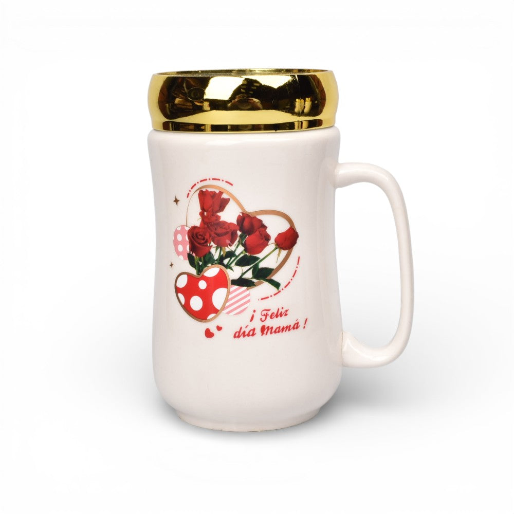 mug pocillo ceramica tapa espejo 420ml dim:6x6x13