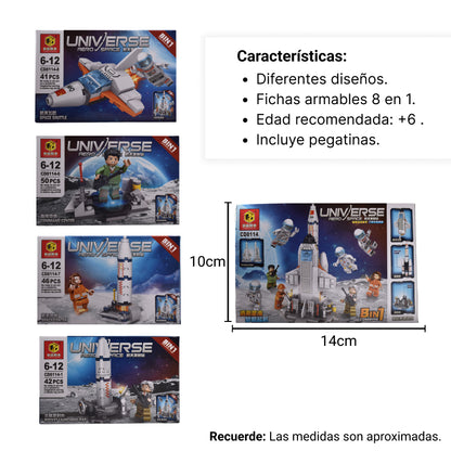 FICHAS DE ARMAR NAVE 8 EN 1 DIM:14X9X3CM (207108-207111)