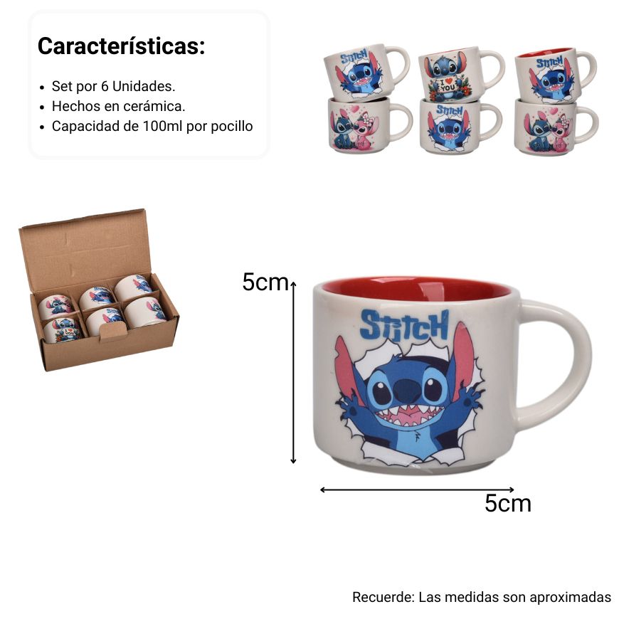 pocillo set x 6pzas personaje 100ml dim:5x5