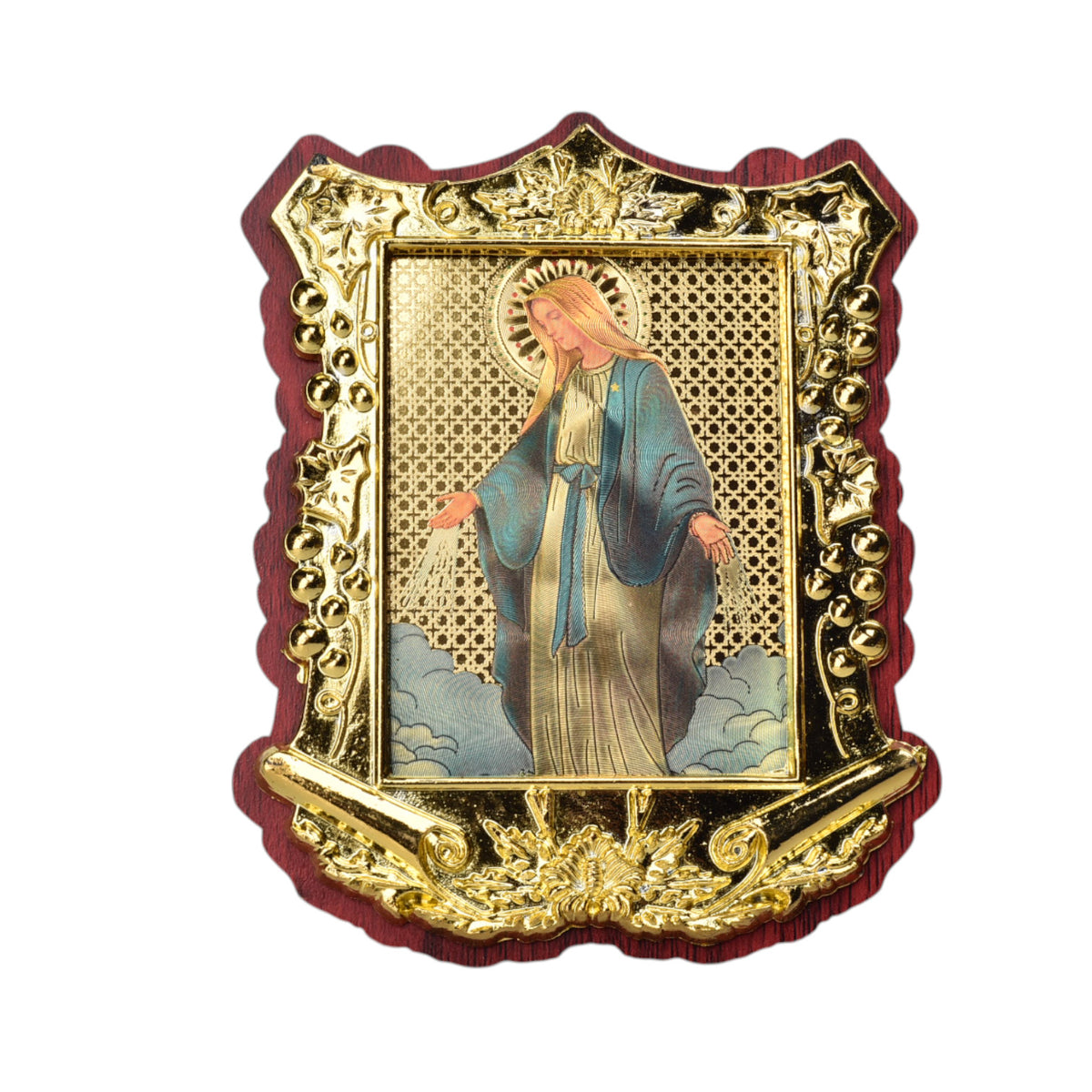 adorno dorado con imagen catolica plastica dim:10x13
