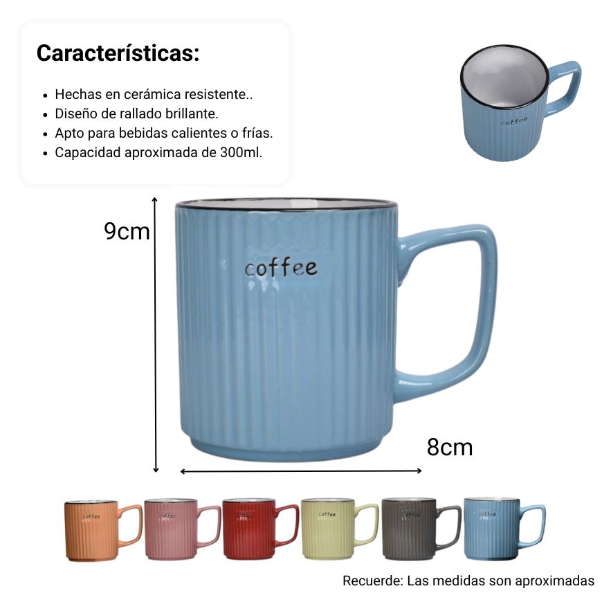 mug pocillo ceramica diferentes colores 300ml dim:8x8x9