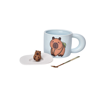 MUG POCILLO CERAMICA CON CUCHARA DISEÑO CAPYBARA 420ML DIM:7X7X9