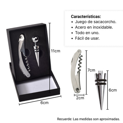 KIT DESCORCHADOR DE VINO POR 2PCS ACERO INOXIDABLE