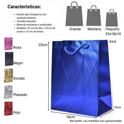 BOLSA PARA REGALO VARIOS COLORES DE PAPEL DIM:18X23X10