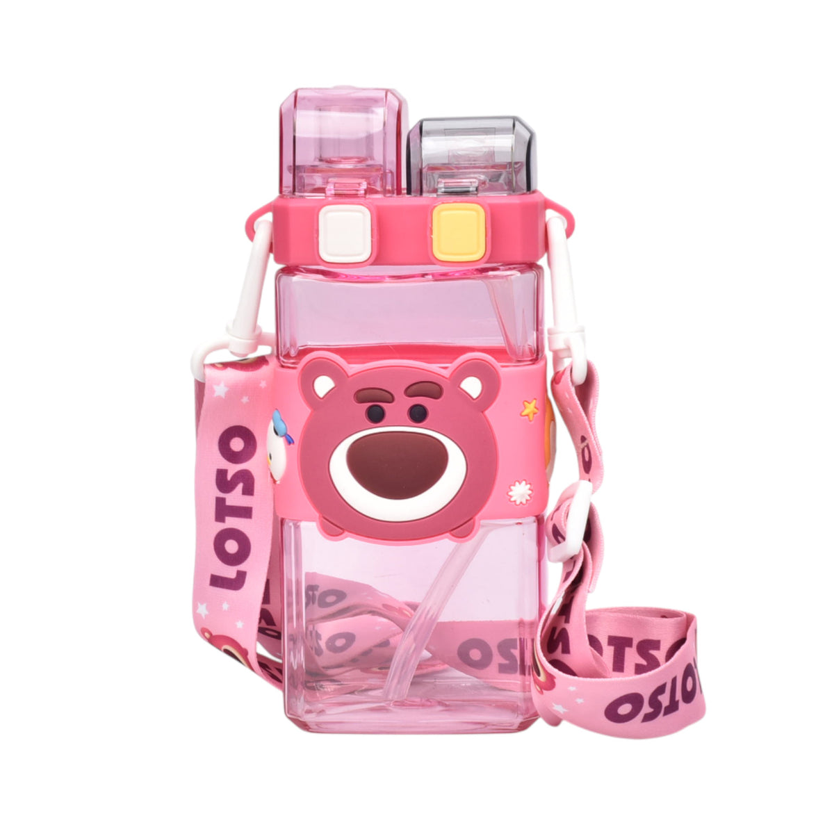 botella de agua 520ml personaje plastico fucsia dim:19x8