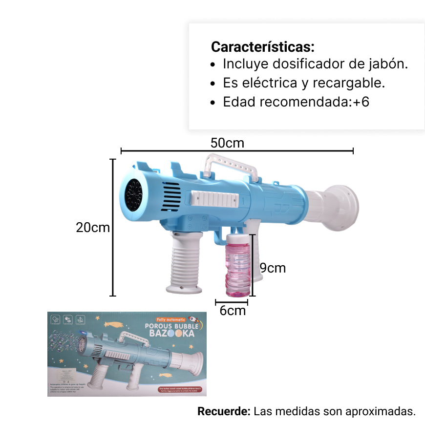 pistola de burbujas niño azul