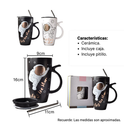MUG GRANDE POCILLO CERAMICA ASTRONAUTA CON PITILLO