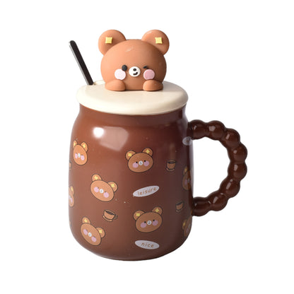 MUG POCILLO CON TAPA Y CUCHARA CERAMICA DISEÑOS OSOS DE 420M