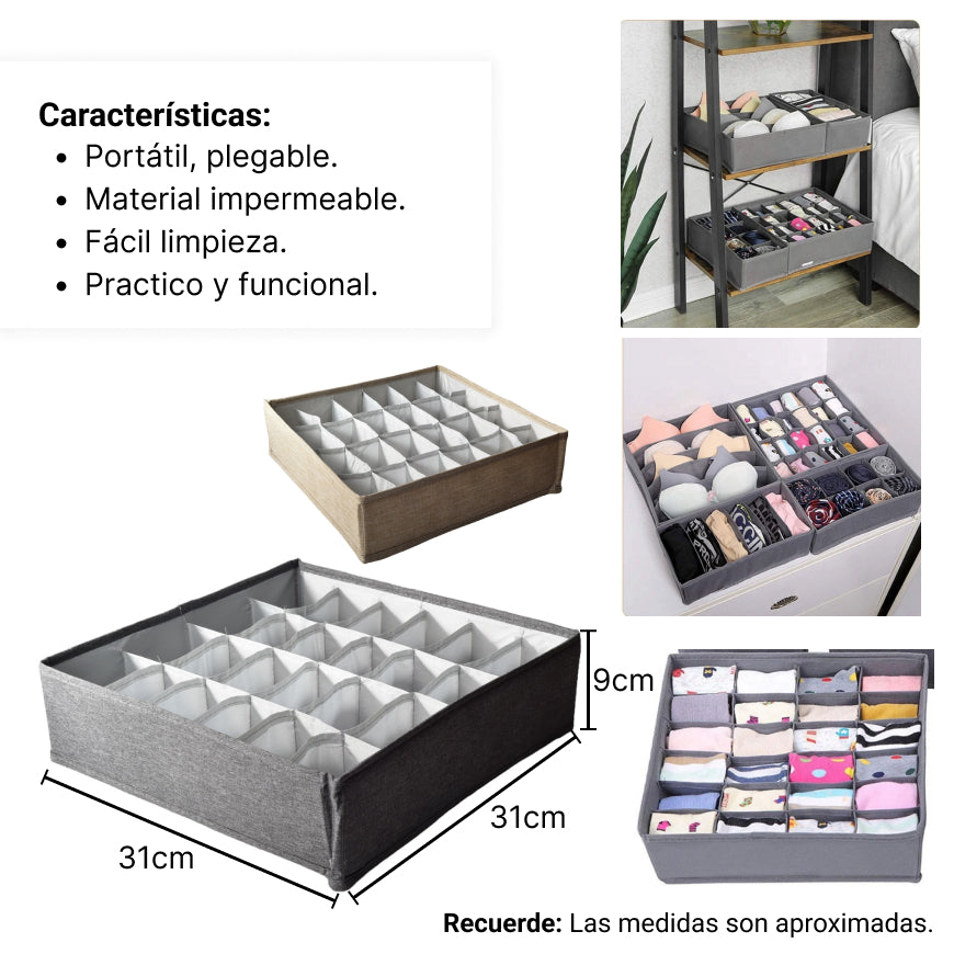 organizador de ropa con 24 divisiones poliester dim: 32x32x9