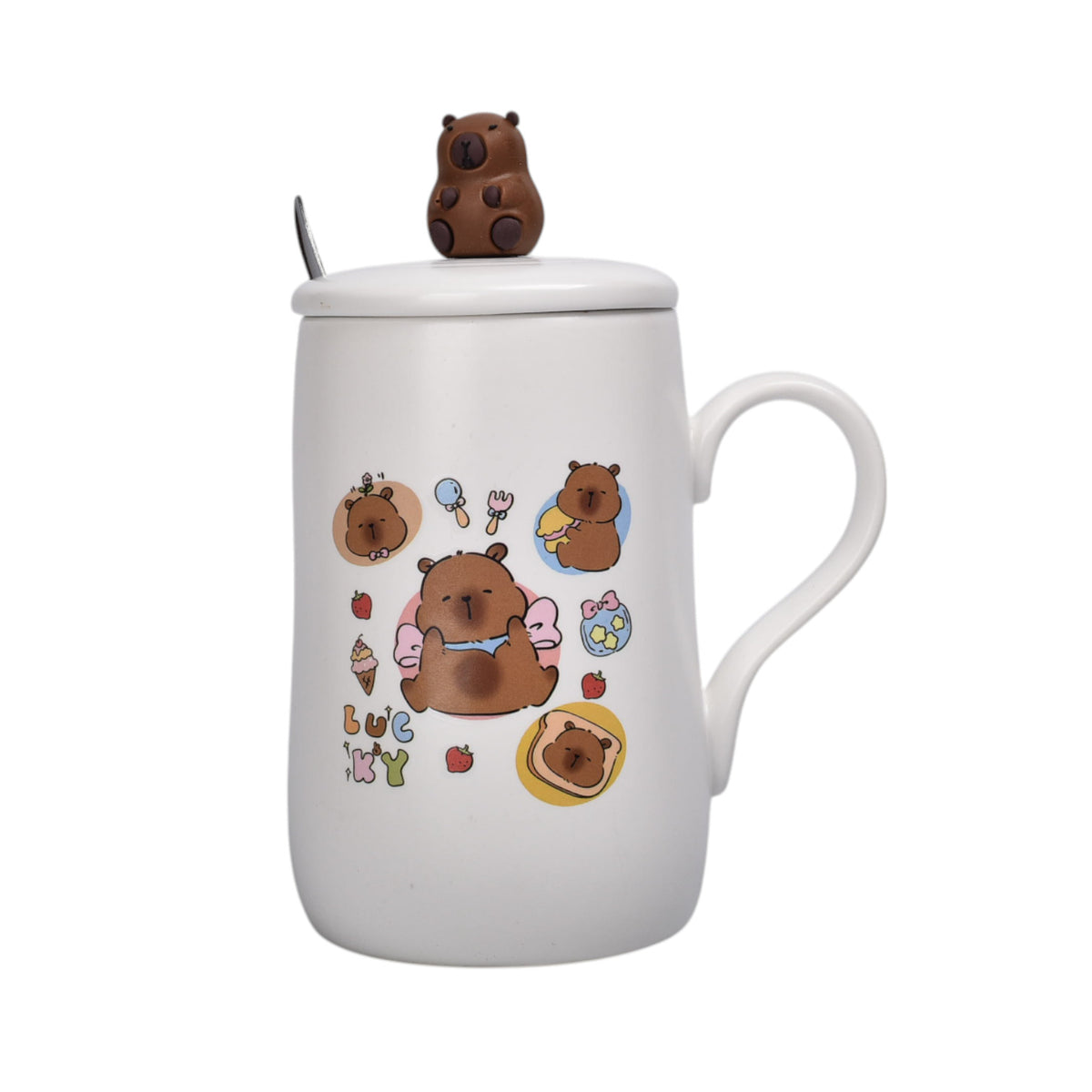 mug pocillo con tapa de ceramica 450ml capybara dim:7x7x12