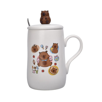 MUG POCILLO CON TAPA DE CERAMICA 450ML CAPYBARA DIM:7X7X12