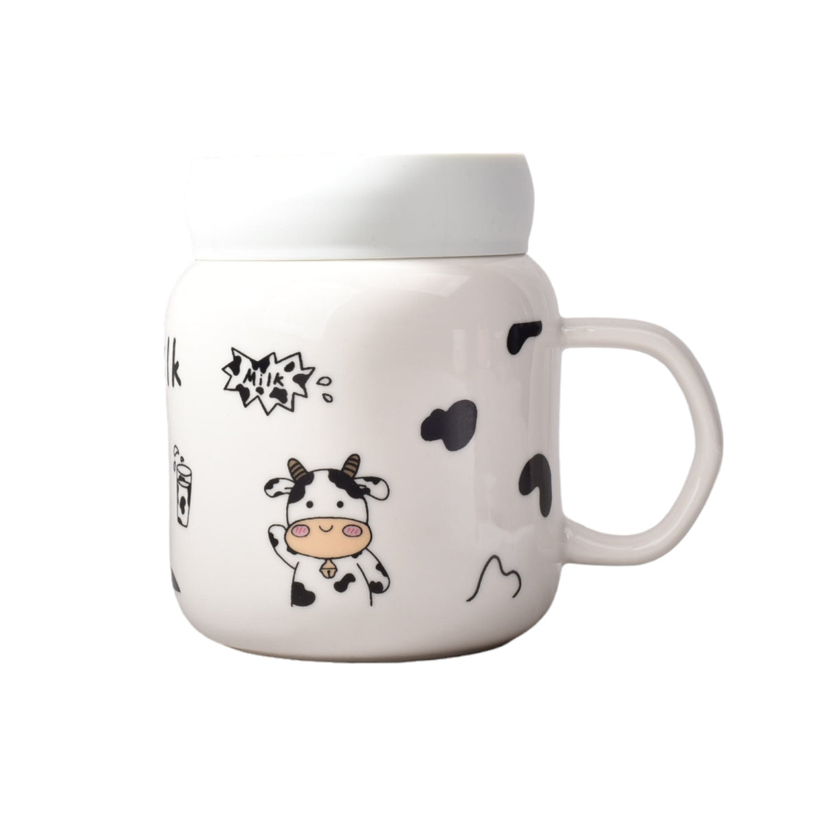 mug pocillo en ceramica de vaca grande con tapa plastica