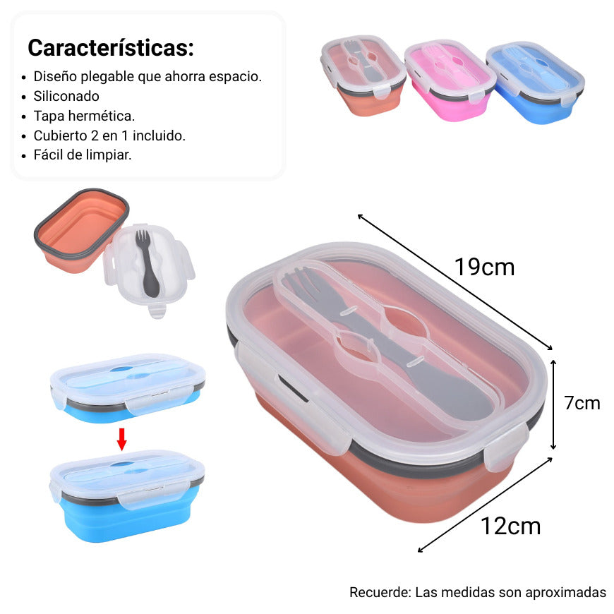 portacomida plegable plastico silicona con cubierto dim:19x12x7
