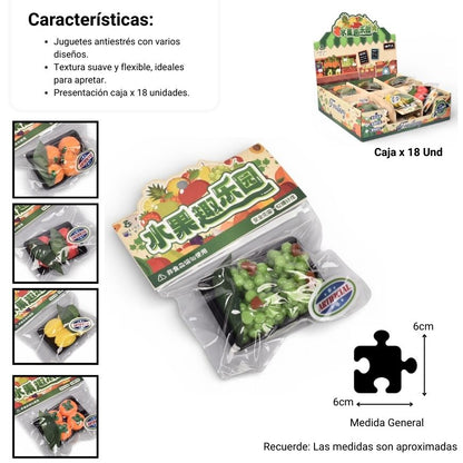 SQUISHY ANTI ESTRÉS CANASTA FRUTAS ELASTICO CAUCHO  DIM: 7X5X1