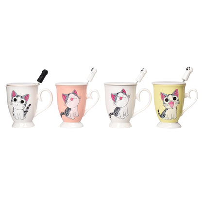 MUG POCILLO CON TAPA CERAMICA Y CUCHARA 350ML DIM:8X11X8