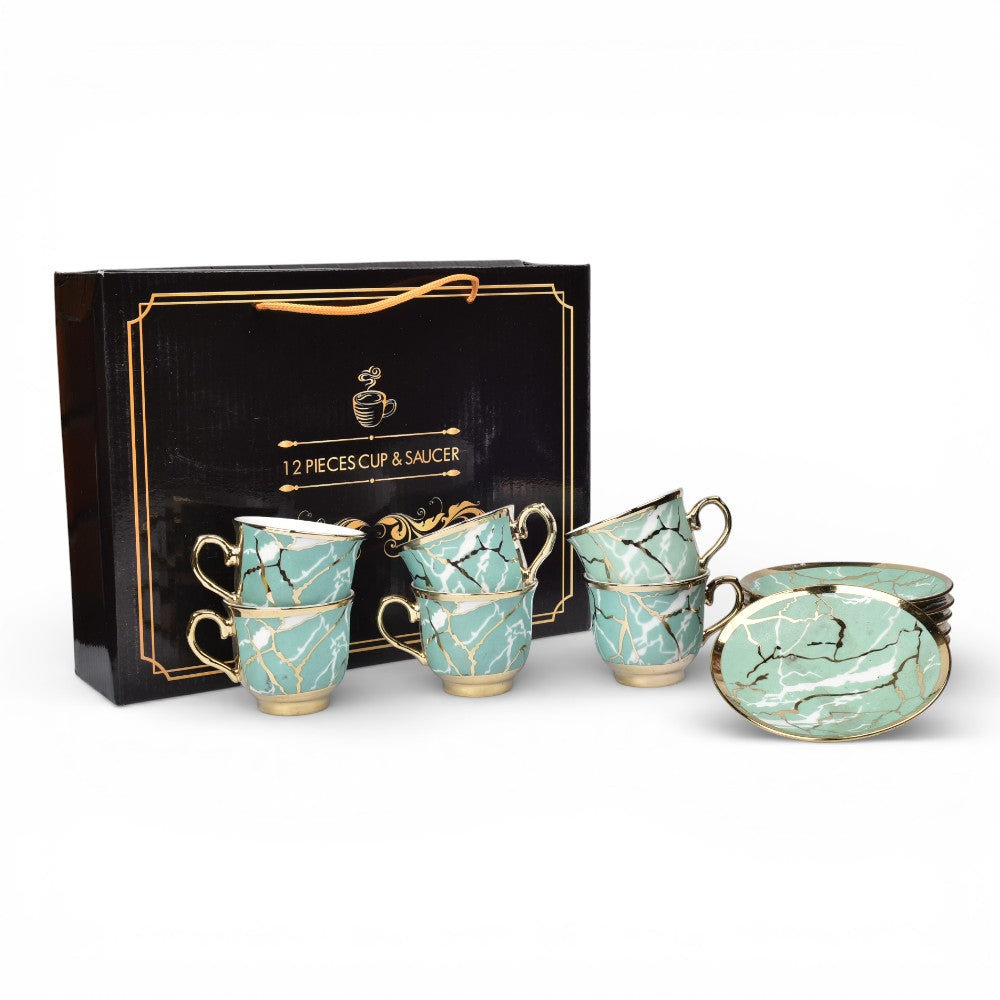 set 6pcs pocillo cermica con plato verde rosado 90ml dim:6x6x5