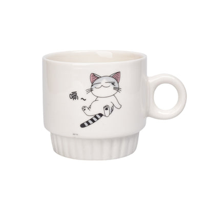 SET 4PCS POCILLOS CON BASE CERAMICA 250ML DISEÑO GATOS DIM:8X8X8