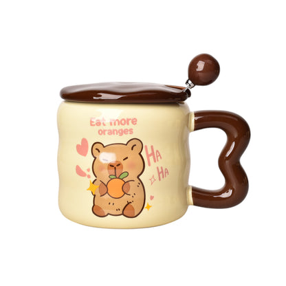 MUG POCILLO CON TAPA CUCHARA CERAMICA DISEÑOS CAPYBARA 380ML