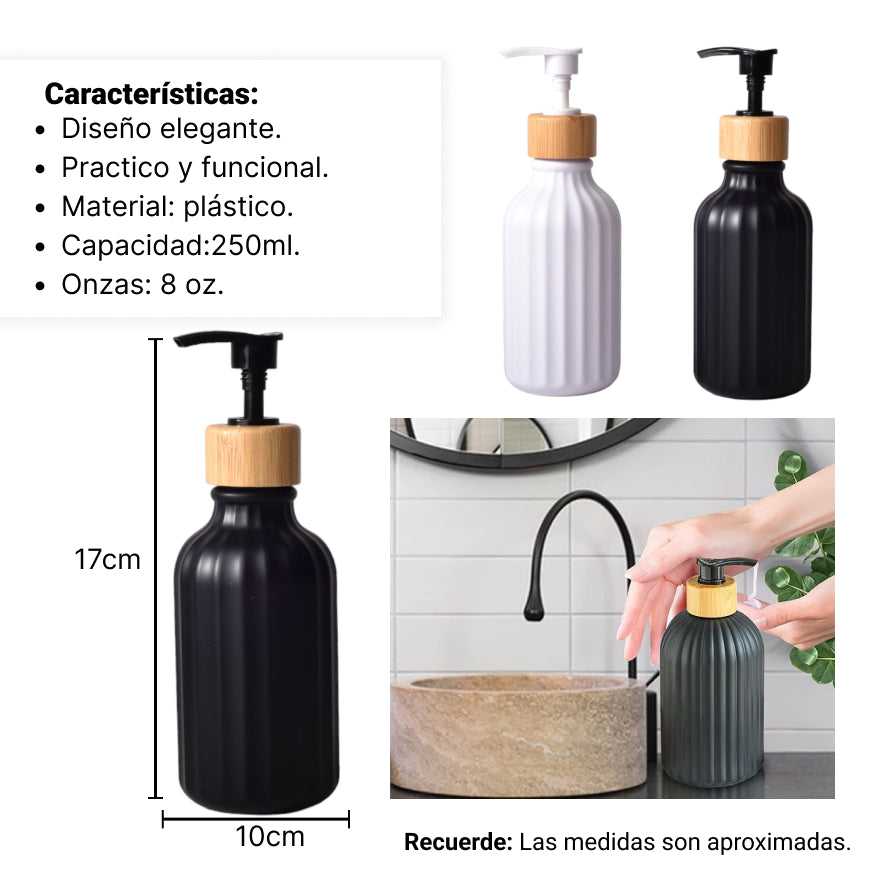 dispensador jabon liquido plastico de 250ml dim:6x6x19cm