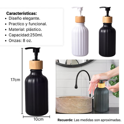 DISPENSADOR JABON LIQUIDO PLASTICO DE 250ML DIM:6X6X19CM